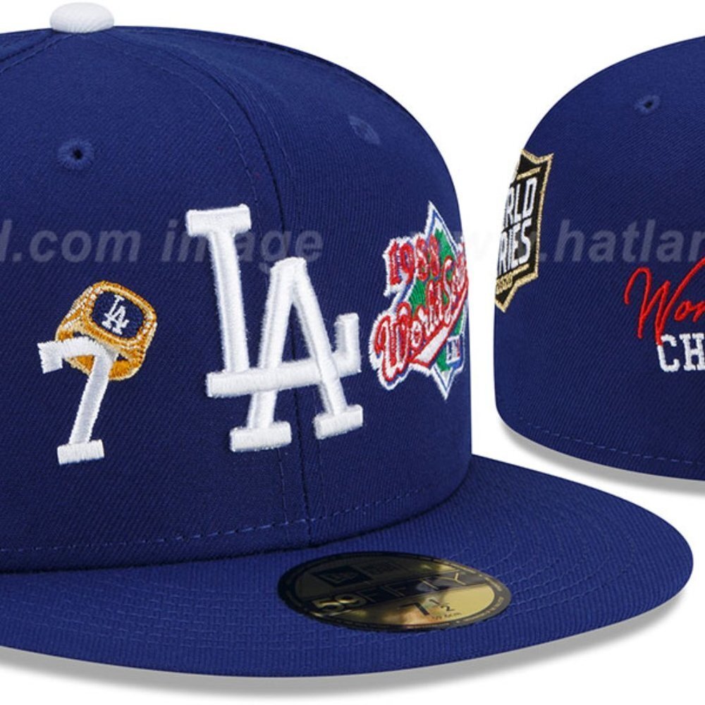 LA Dodgers RINGS-N-CHAMPIONS Royal Fitted Hat by New Era Limited Size 8